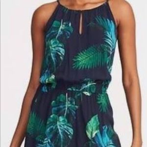 Navy romper with palm leaf print